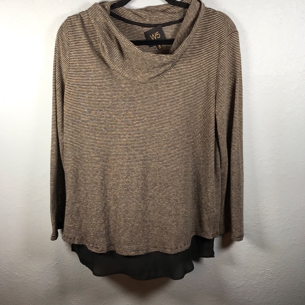 W5 women’s cowl neck stripe top‎ black and gray